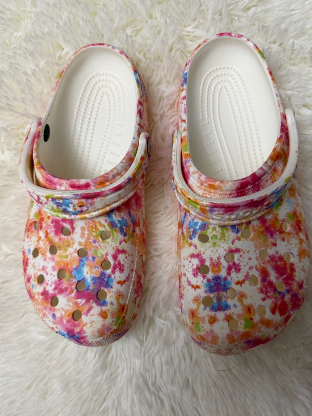 Women Tie-Dye Crocs Clog Sandals - White Multicolor Size 9 - Picture 4 of 9